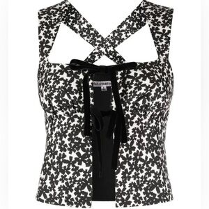 NWT Reformation Azalea Bow Tie Top in Black and White Floral